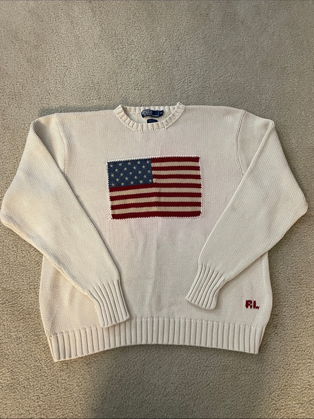 Vintage Polo Ralph Lauren USA Flag Cotton Sweater, Size XXL
